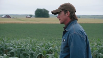 Farmer surveying cornfield