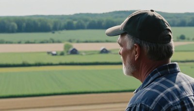 Farmer looking out over field