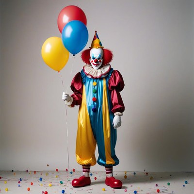 Clown holding balloons