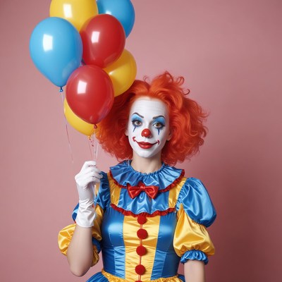 Clown holding balloons
