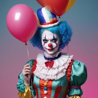 Clown holding balloons