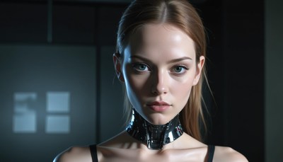 Woman wearing metallic collar