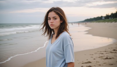 Woman standing on sandy beach