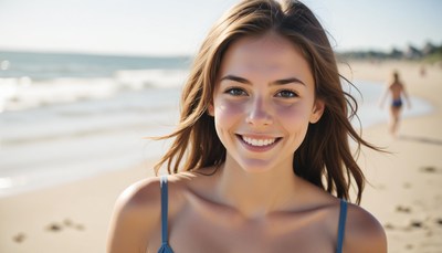 Woman smiling on beach