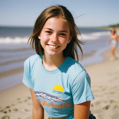 Girl smiles on beach