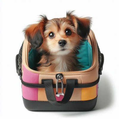 Small dog in travel carrier