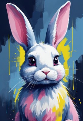 White rabbit with colorful background