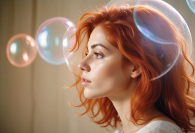Woman with red hair and bubbles