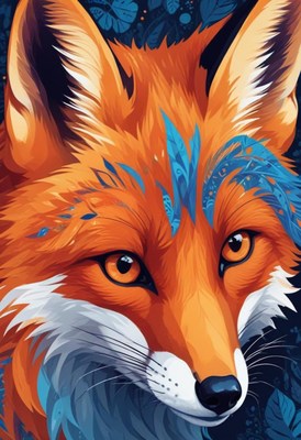 Orange fox with blue pattern