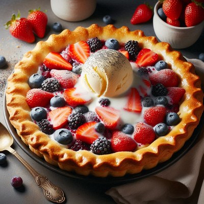 Strawberry and blueberry pie with ice cream