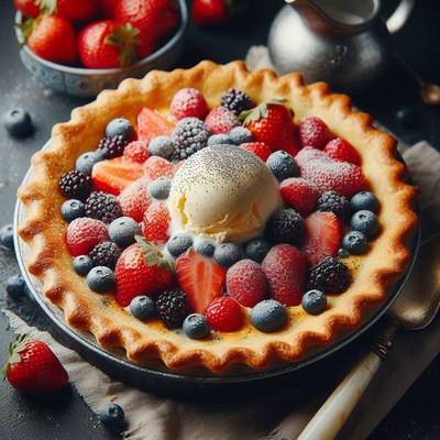 Fruit pie with ice cream