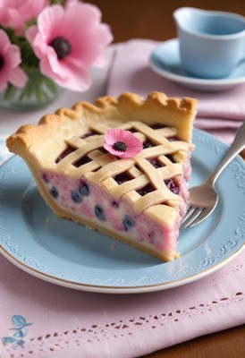 Blueberry cream pie slice on plate
