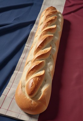 Freshly baked french bread on linen