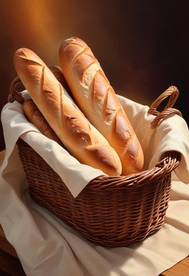 Wicker basket with fresh bread