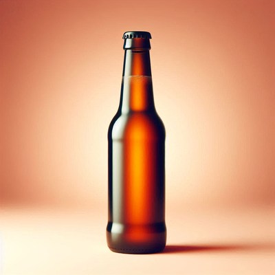 Brown beer bottle on orange background