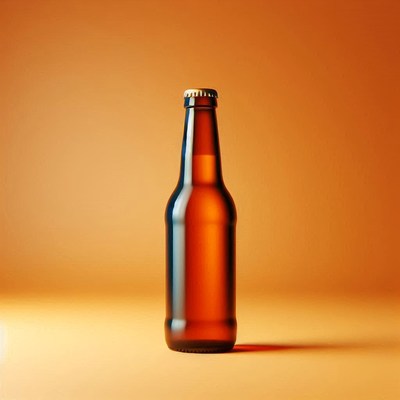 Brown beer bottle on orange background