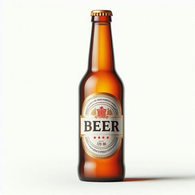 Brown glass beer bottle with label