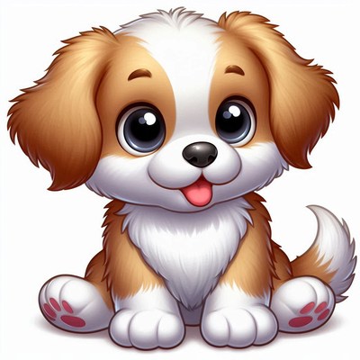 Cartoon puppy sitting on white background