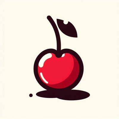 Single red cherry cartoon illustration