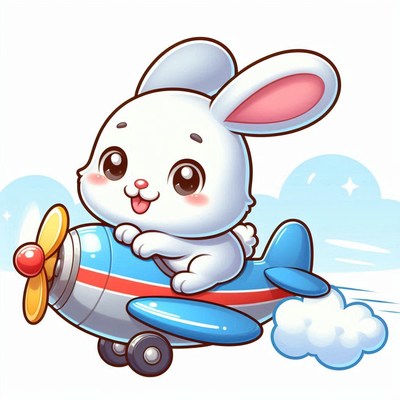 Cute bunny flying airplane