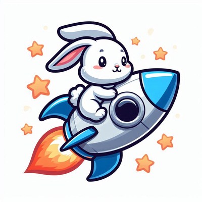 Bunny riding rocket through space