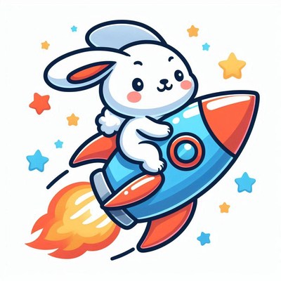Bunny riding rocket through space