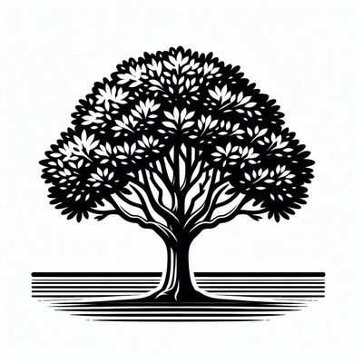 Black and white tree illustration