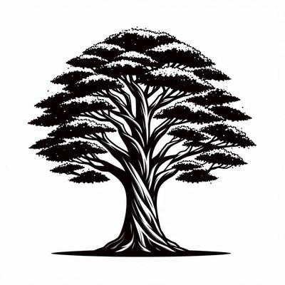 Black and white tree illustration