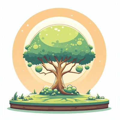 Green tree on a circular island