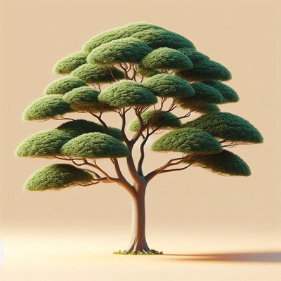 Green tree with umbrella-shaped canopy