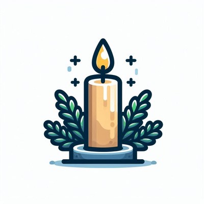 Lit candle with green leaves