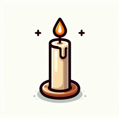 Lit candle on a wooden base