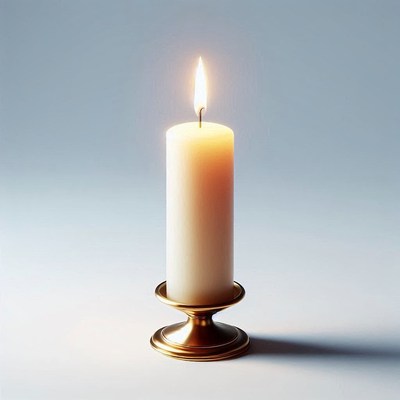 Single candle on brass candlestick