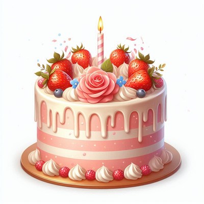 Strawberry birthday cake with candle