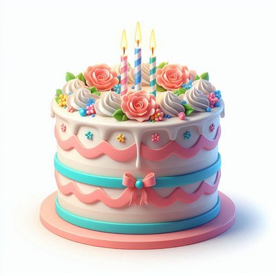 Decorated birthday cake with candles