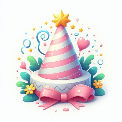 Pink and white party hat with bow