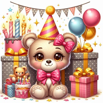 Birthday bear with gifts