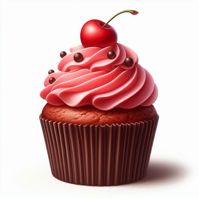 Cherry topped cupcake with pink frosting