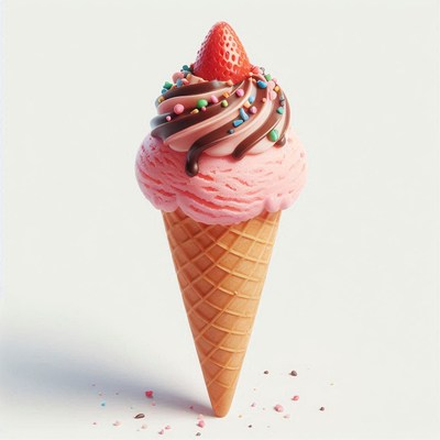 Strawberry ice cream cone with sprinkles