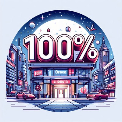 Night cityscape with 100% sign
