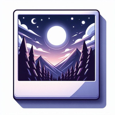 Nighttime mountain landscape polaroid