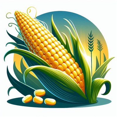 Corn cob in field at sunset