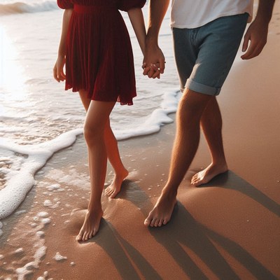Couple walking on sandy beach