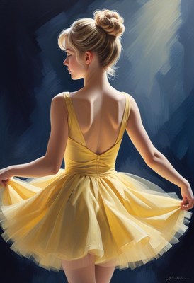 Woman in yellow dress turning away