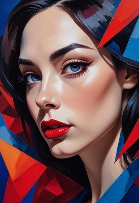 Woman with red lips and geometric shapes