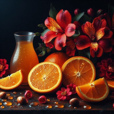 Oranges and flowers still life