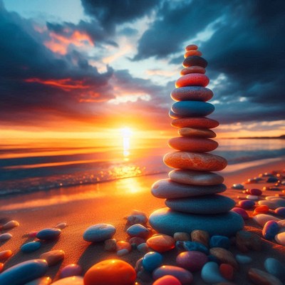 Stone stack at sunset