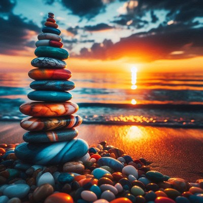 Stone stack sunset beach