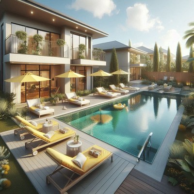 Modern villa poolside relaxation