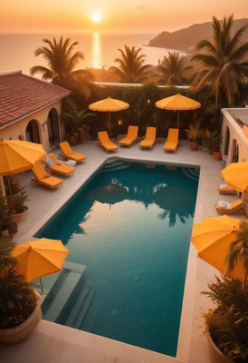 Sunset poolside relaxation